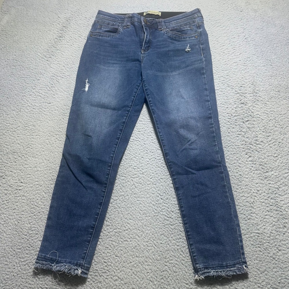 Democracy Ab Solution Skinny Jeans Blue Distressed Frayed Hem Size 10 Short